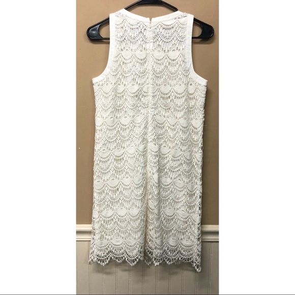 ANN TAYLOR LOFT SIZE 2 OFF-WHITE CROCHET LACE OVERLAY SLEEVELESS DRESS NWT - Picture 2 of 5